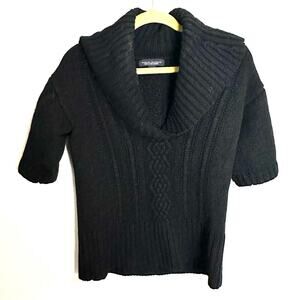 Banana Republic Wool Shawl Collar Short Sleeve Knit Sweater Black Women Small